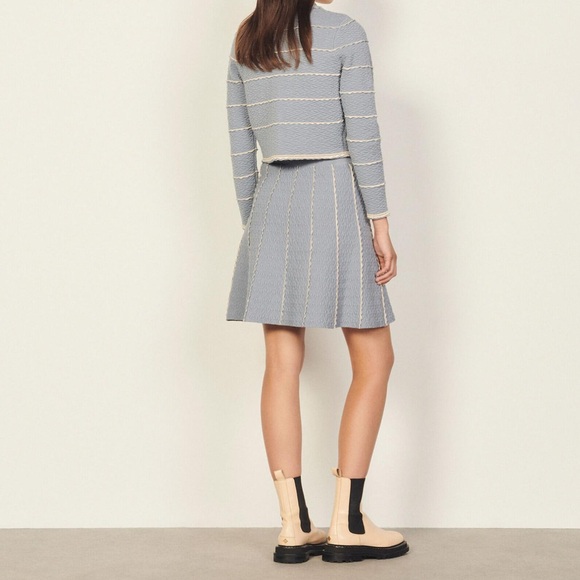 SANDRO Intrigue Cloqué Mini Skirt In Blue - Picture 8 of 9
